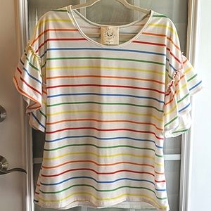Striped, Ruffle Sleeve Top SZ M